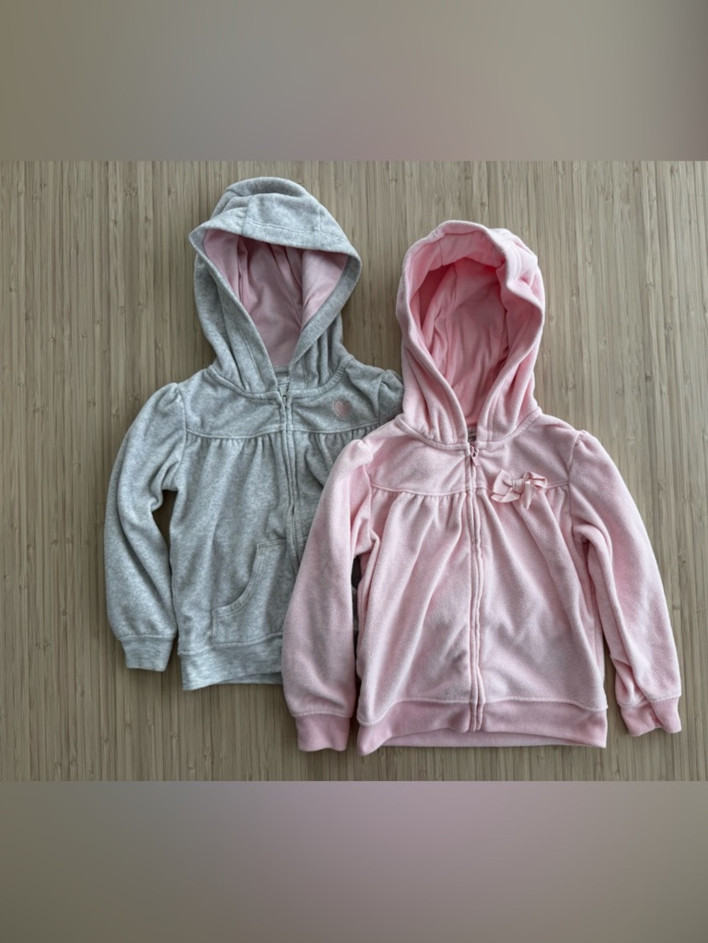 Carters baby girl 2 pack of fleece zip up jackets gray and pink 24 months